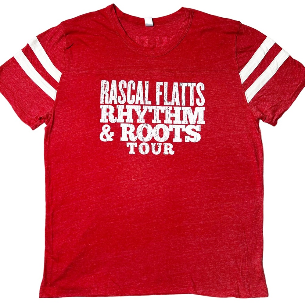 NWOT Rascal Flatts Rhythm & Roots Tour Varsity Ringer T-Shirt Red Women’s 2XL